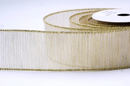 Lichtbruin gestreept metallic geweven lint met ijzerdraad_KW0473G-13